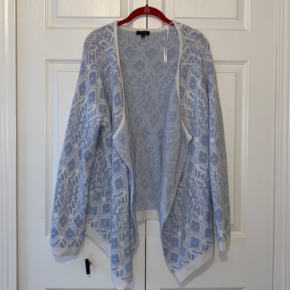 Verve Ami Blue White Pattern Stripe Sweater Cardigan XL
